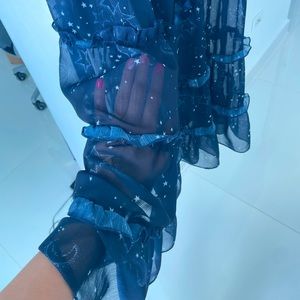 Blue maxi strapless dress